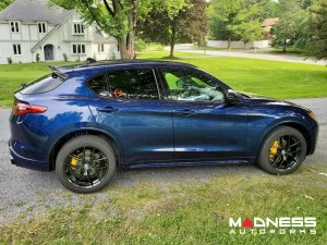 Alfa Romeo Stelvio Complete Exterior Styling Kit - Roof Spoiler + V Shield Grill Frame + Emblem Frame Kit - Carbon Fiber - Feroce Carbon